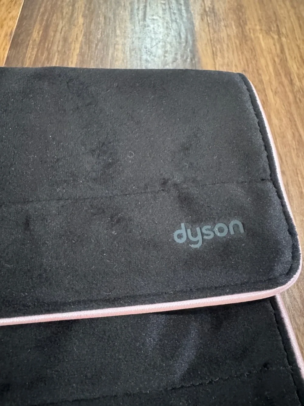 Dyson Velvet Folding Makeup Bag, Travel bag Black/Pink Trim, Pockets 16x12x1 in